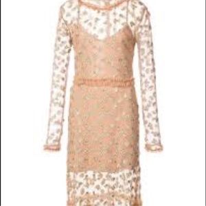 For Love And Lemons Lace Midi Dress in Cream and Tan